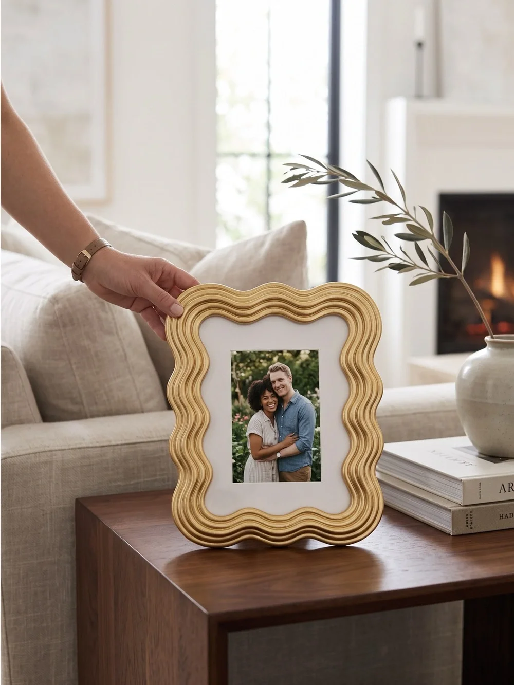 Tahari Gold Wavy Edge Photo Frame